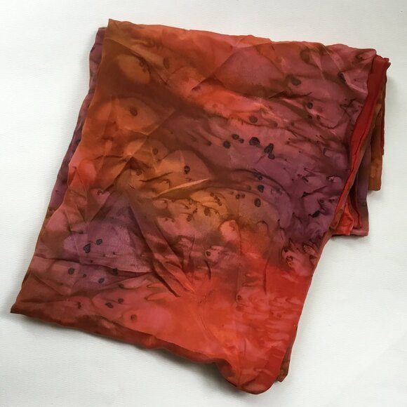 Hand Painted Dyed Red Pink Coral Purple Abstract Scarf Wrap - Picture 5 of 6